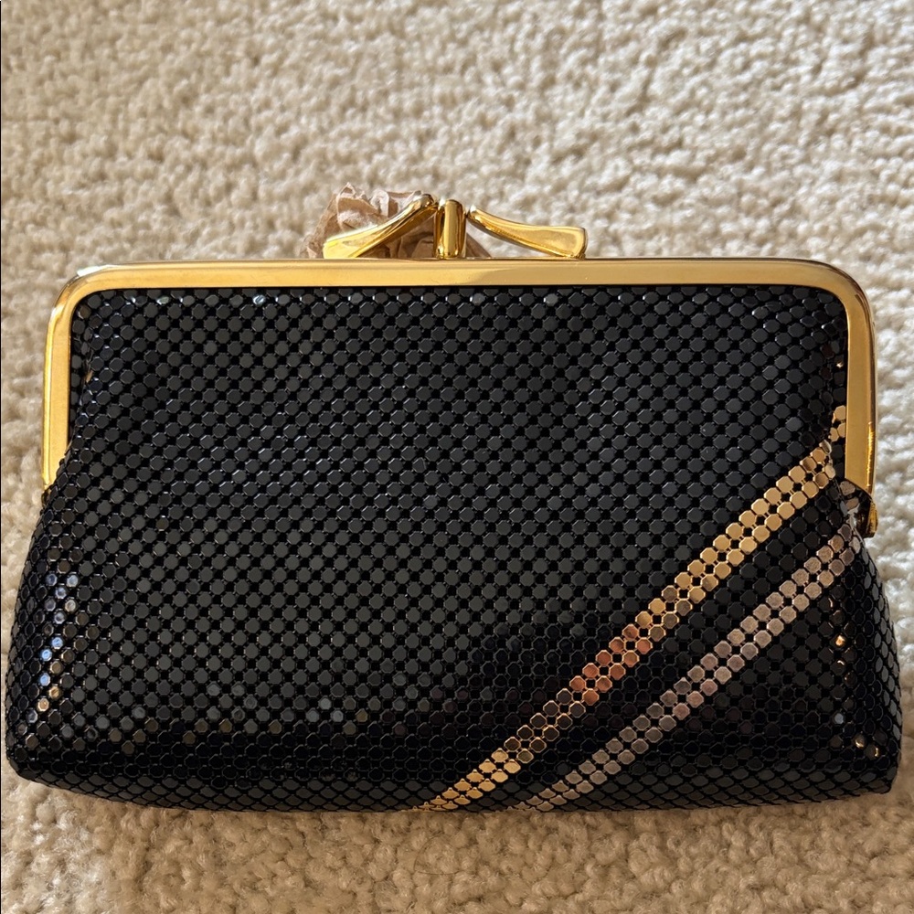 Vintage Style Black,Gold and Silver Metal Mesh Evening Clutch Purse - NWOT